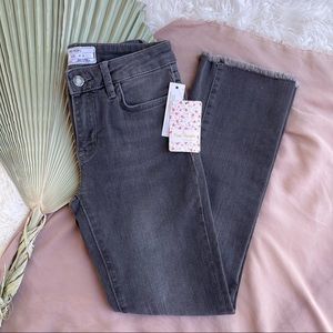 Free People Crop Straight Leg Black Frayed Jeans 24 NWT New